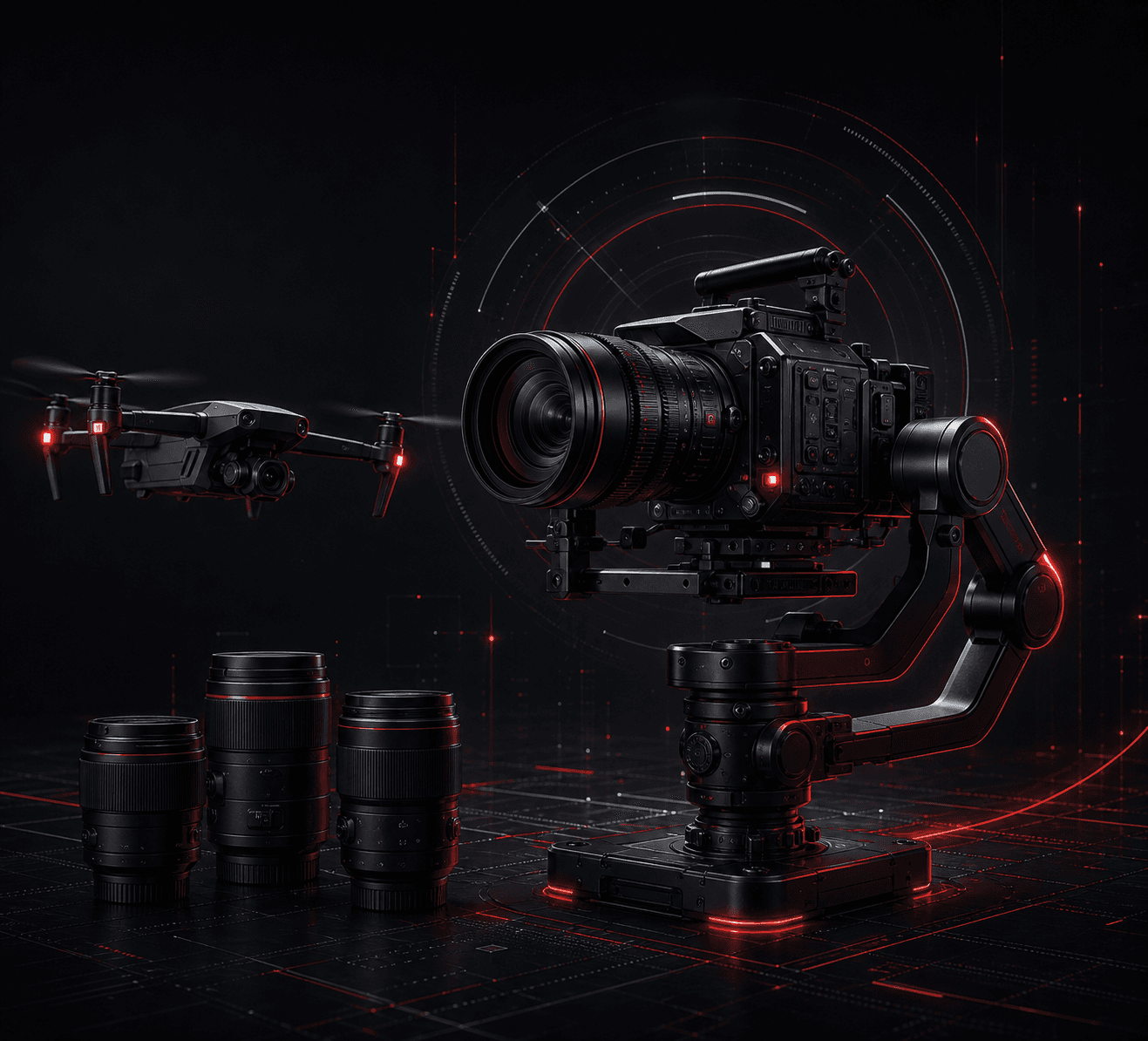 Hệ thống máy quay điện ảnh, gimbal, drone và ống kính chuyên nghiệp